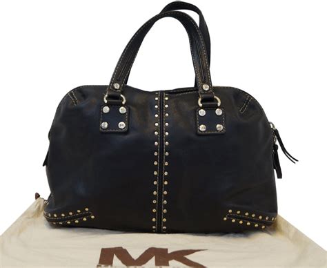 michael kors black purse with gold studs|michael kors astor studded handbag.